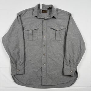 Vintage Eddie Bauer Mens Shirt Sz L Heavy Chamois Flannel Gray Pleated - Sm Spot